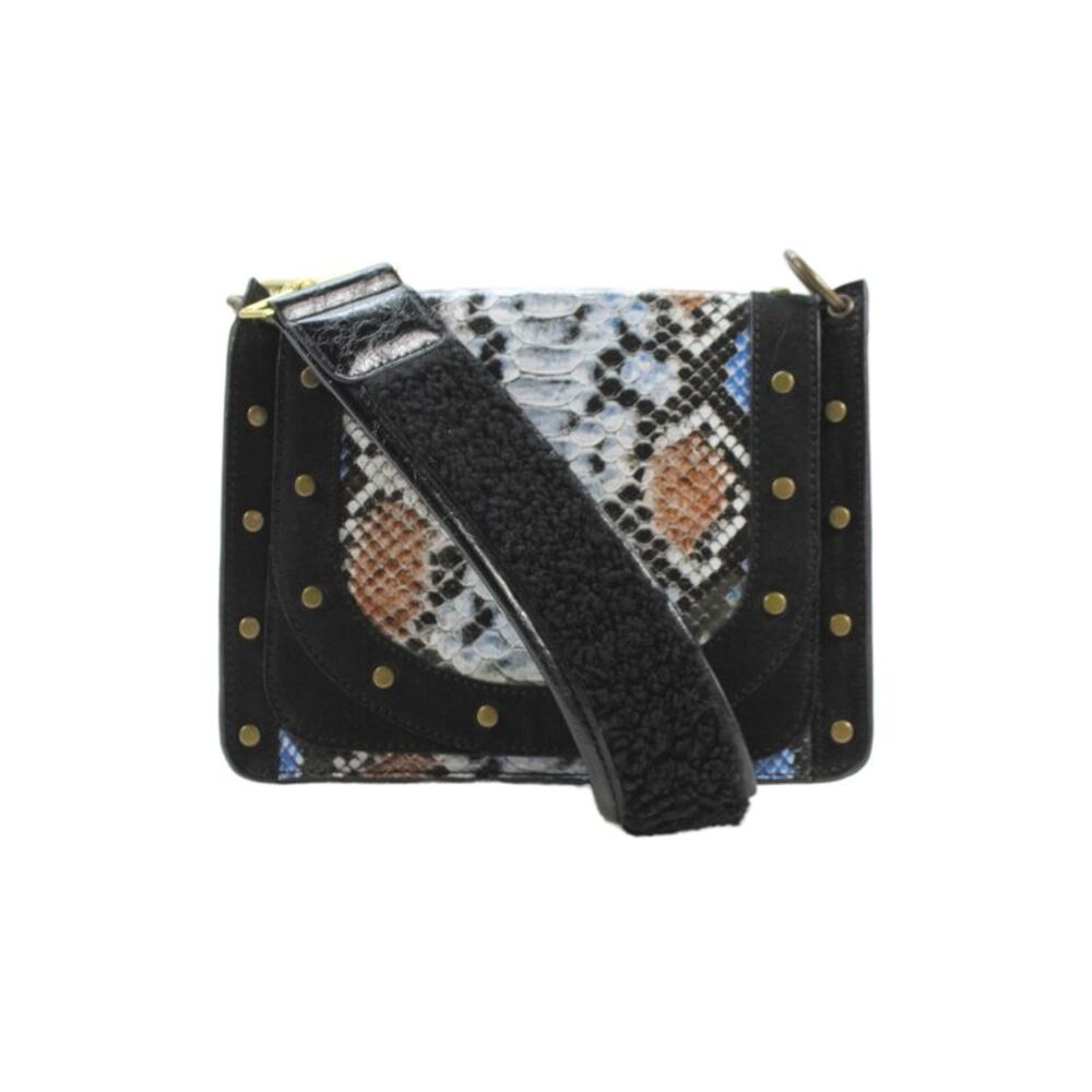 Anthropologie Womens Leila Snakeskin Print Crossbody Handbag Black